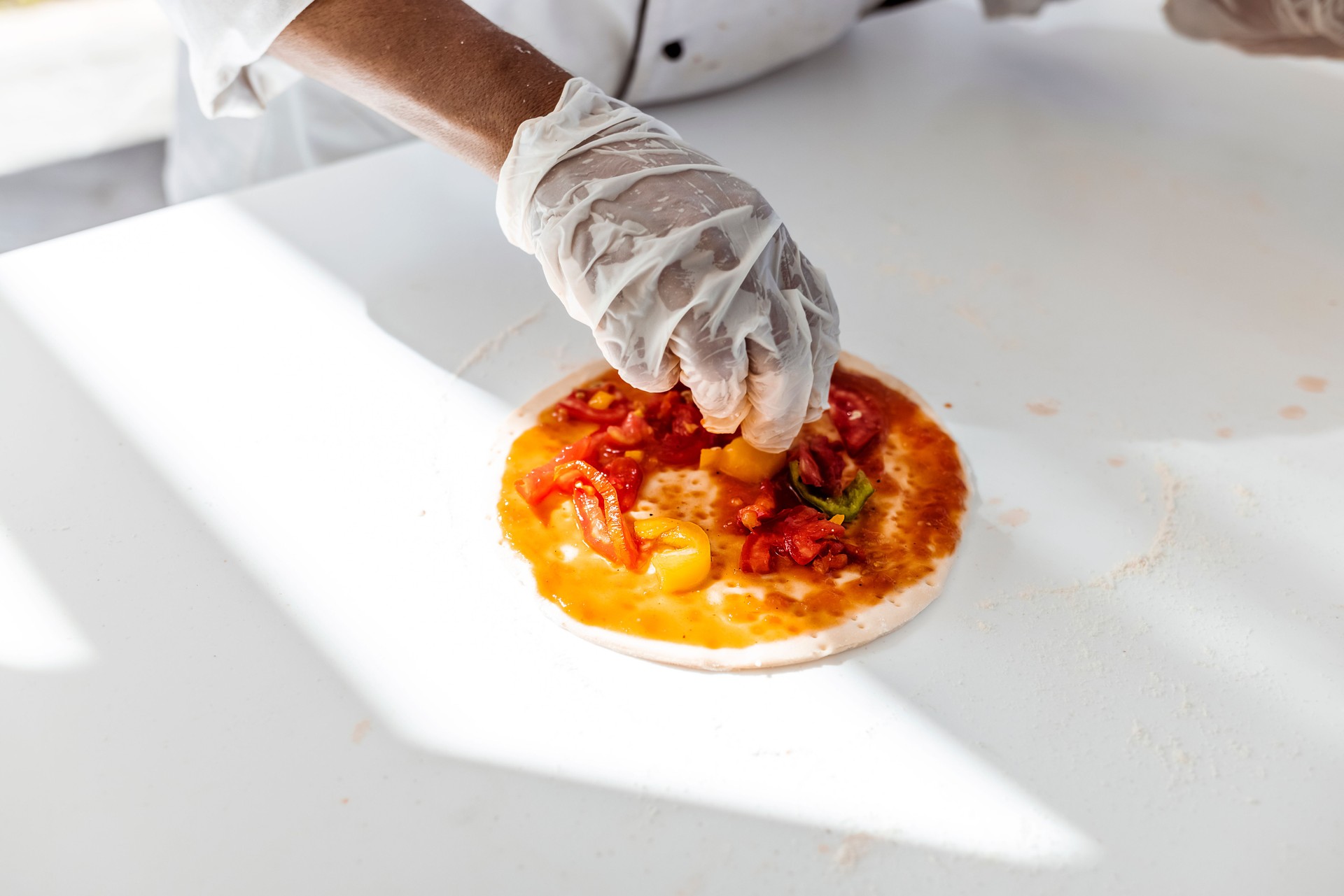 Handmade pizza preparation